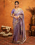 Dark Mauve Silk Woven Embroidery Stone Work Banarasi Saree