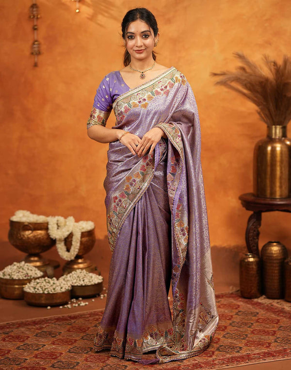 Dark Mauve Silk Woven Embroidery Stone Work Banarasi Saree