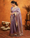Dark Mauve Silk Woven Embroidery Stone Work Banarasi Saree
