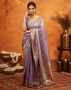 Dark Mauve Silk Woven Embroidery Stone Work Banarasi Saree