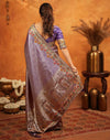 Dark Mauve Silk Woven Embroidery Stone Work Banarasi Saree