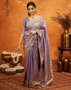 Dark Mauve Silk Woven Embroidery Stone Work Banarasi Saree