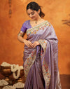 Dark Mauve Silk Woven Embroidery Stone Work Banarasi Saree