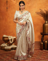Off White Silk Woven Embroidery Stone Work Banarasi Saree