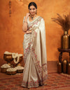 Off White Silk Woven Embroidery Stone Work Banarasi Saree