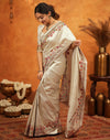 Off White Silk Woven Embroidery Stone Work Banarasi Saree