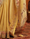 Light Yellow Silk Woven Embroidery Stone Work Banarasi Saree