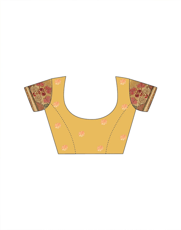 Light Yellow Silk Woven Embroidery Stone Work Banarasi Saree