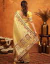 Light Yellow Silk Woven Embroidery Stone Work Banarasi Saree