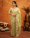 Pista Green Silk Woven Embroidery Stone Work Banarasi Saree