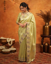 Pista Green Silk Woven Embroidery Stone Work Banarasi Saree