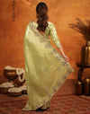 Pista Green Silk Woven Embroidery Stone Work Banarasi Saree