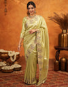 Pista Green Silk Woven Embroidery Stone Work Banarasi Saree