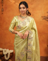 Pista Green Silk Woven Embroidery Stone Work Banarasi Saree