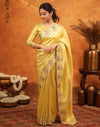 Yellow Silk Woven Embroidery Stone Work Banarasi Saree