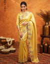 Yellow Silk Woven Embroidery Stone Work Banarasi Saree