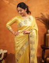 Yellow Silk Woven Embroidery Stone Work Banarasi Saree