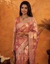 Dusty Rose Pink Silk Woven Embroidery Stone Work Banarasi Saree