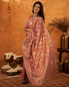 Dusty Rose Pink Silk Woven Embroidery Stone Work Banarasi Saree