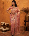 Dusty Rose Pink Silk Woven Embroidery Stone Work Banarasi Saree