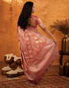 Dusty Rose Pink Silk Woven Embroidery Stone Work Banarasi Saree