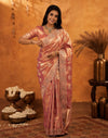 Dusty Rose Pink Silk Woven Embroidery Stone Work Banarasi Saree