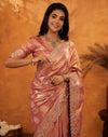 Dusty Rose Pink Silk Woven Embroidery Stone Work Banarasi Saree