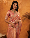 Dusty Rose Pink Silk Woven Embroidery Stone Work Banarasi Saree