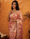 Dusty Rose Pink Silk Woven Embroidery Stone Work Banarasi Saree