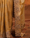 Light Mustard Silk Woven Embroidery Stone Work Banarasi Saree