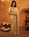 Light Mustard Silk Woven Embroidery Stone Work Banarasi Saree