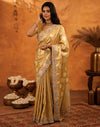 Light Mustard Silk Woven Embroidery Stone Work Banarasi Saree