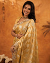 Light Mustard Silk Woven Embroidery Stone Work Banarasi Saree