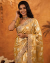 Light Mustard Silk Woven Embroidery Stone Work Banarasi Saree
