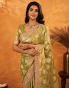 Pista Green Silk Woven Embroidery Stone Work Banarasi Saree