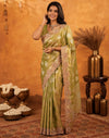 Pista Green Silk Woven Embroidery Stone Work Banarasi Saree