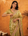 Pista Green Silk Woven Embroidery Stone Work Banarasi Saree