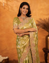 Pista Green Silk Woven Embroidery Stone Work Banarasi Saree
