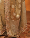 Dark Beige Silk Woven Embroidery Stone Work Banarasi Saree
