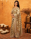 Dark Beige Silk Woven Embroidery Stone Work Banarasi Saree