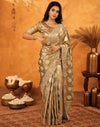 Dark Beige Silk Woven Embroidery Stone Work Banarasi Saree