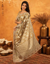Dark Beige Silk Woven Embroidery Stone Work Banarasi Saree
