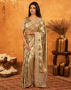 Dark Beige Silk Woven Embroidery Stone Work Banarasi Saree