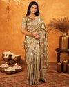 Dark Beige Silk Woven Embroidery Stone Work Banarasi Saree
