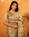 Dark Beige Silk Woven Embroidery Stone Work Banarasi Saree