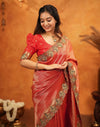 Red Silk Woven Embroidery Stone Work Banarasi Saree