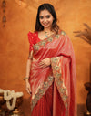 Red Silk Woven Embroidery Stone Work Banarasi Saree
