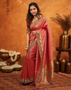 Red Silk Woven Embroidery Stone Work Banarasi Saree