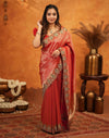 Red Silk Woven Embroidery Stone Work Banarasi Saree