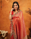 Red Silk Woven Embroidery Stone Work Banarasi Saree